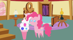 Size: 625x340 | Tagged: safe, artist:agrol, pinkie pie, g4, party pooped, animated, female, gif, party planning cave, pointy ponies, solo, sugarcube corner, trapdoor