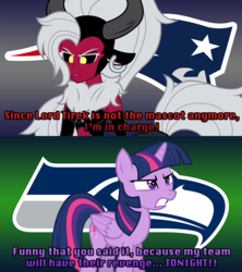 Size: 960x1080 | Tagged: safe, artist:egegokprochannel, artist:oblivionfall, lord tirek, twilight sparkle, alicorn, pony, g4, american football, lady tirek, new england patriots, nfl, rule 63, seattle seahawks, twilight sparkle (alicorn), vector