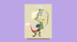 Size: 687x379 | Tagged: safe, artist:agrol, discord, draconequus, skeleton pony, dungeons and discords, g4, season 6, animated, arrow, bone, bow (weapon), bow and arrow, captain wuzz, ear bones, gif, male, pointy ponies, purple background, simple background, skeleton, weapon