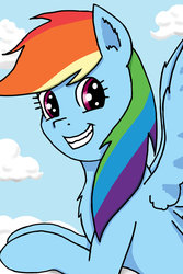 Size: 1024x1536 | Tagged: safe, artist:konfettimayhem, rainbow dash, pony, g4, female, grin, looking at you, smiling, solo