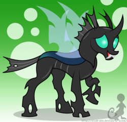 Size: 1280x1234 | Tagged: safe, artist:elsdrake, thorax, changeling, g4, bubble, male, raised hoof, signature, smiling, solo