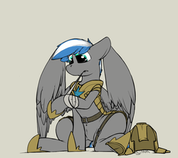 Size: 1124x1000 | Tagged: safe, artist:sinrar, oc, oc only, oc:cloud zapper, commission, folded wings, royal guard armor, solo