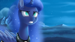 Size: 2732x1536 | Tagged: safe, artist:shad0w-galaxy, princess luna, the moon rises, g4, female, gritted teeth, night, scene interpretation, slit pupils, solo, stars