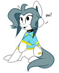 Size: 1024x1279 | Tagged: safe, artist:despotshy, pony, temmie, clothes, hoi, ponified, shirt, simple background, solo, transparent background, undertale