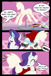 Size: 2000x3000 | Tagged: safe, artist:icaron, artist:jasentamiia, rarity, twilight sparkle, oc, oc:sylvan, alicorn, pony, unicorn, comic:the hired hoof, g4, bondage, carousel boutique, cloth, comic, dress form, emanata, encasement, female, high res, i have no mouth and i must scream, inanimate tf, magic, mane, mannequin, mannequin tf, modular, objectification, offscreen character, petrification, pins, ponyquin, show accurate, tail, telekinesis, transformation, transformed, twilight sparkle (alicorn), wings