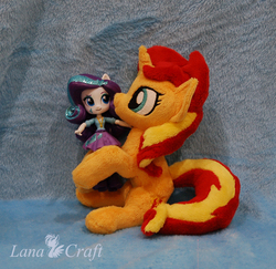 Size: 1200x1165 | Tagged: safe, artist:lanacraft, rarity, sunset shimmer, pony, unicorn, equestria girls, g4, doll, equestria girls minis, eqventures of the minis, irl, photo, plushie, tiny, toy