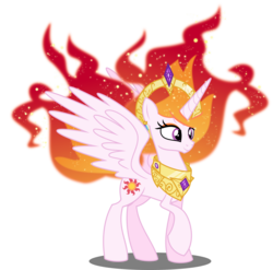 Size: 5000x4936 | Tagged: safe, artist:orin331, nightmare star, princess celestia, pony, dancerverse, g4, absurd resolution, alternate universe, female, fire, halo, mare, raised hoof, simple background, smiling, solo, transparent background, vector