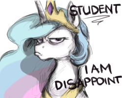 Size: 1500x1200 | Tagged: safe, artist:buttersprinkle, princess celestia, alicorn, pony, g4, bust, disapproval, female, glare, looking at you, mare, meme, portrait, reaction image, simple background, solo, unamused, white background