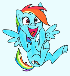 Size: 4134x4428 | Tagged: safe, artist:steam-loco, rainbow dash, pony, g4, absurd resolution, excited, female, happy, simple background, solo, traditional art