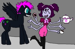 Size: 1170x768 | Tagged: safe, artist:brony96, oc, oc:loony sketch, crossover, friendshipping, ms paint, muffet, undertale