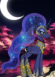 Size: 600x827 | Tagged: safe, artist:seiroth, princess luna, g4, armor, crescent moon, female, moon, night, solo, watermark