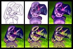 Size: 1894x1281 | Tagged: safe, artist:sorcerushorserus, twilight sparkle, g4, evil smile, female, grin, progress, sketch, smiling, solo, step by step, tutorial, wip