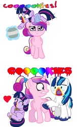 Size: 947x1536 | Tagged: safe, artist:kuromi, princess cadance, shining armor, twilight sparkle, 28 pranks later, g4, comic, cookie, cookie zombie, filly, filly twilight sparkle, food, rainbow muzzle, teen princess cadance, younger