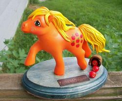 Size: 1020x849 | Tagged: safe, applejack (g1), g1, apple, customized toy, food, irl, photo, solo, toy