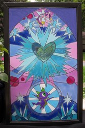 Size: 2122x3169 | Tagged: safe, artist:sn0wlight, princess cadance, spike, g4, craft, crystal empire, irl, photo, stained glass