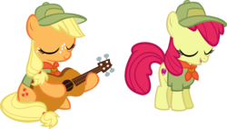 Size: 14818x8417 | Tagged: safe, artist:cyanlightning, apple bloom, applejack, g4, the mane attraction, .svg available, absurd resolution, cutie mark, filly, guitar, hat, simple background, the cmc's cutie marks, transparent background, vector, younger