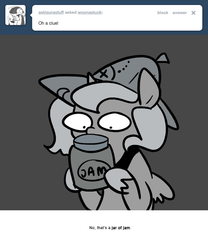 Size: 666x800 | Tagged: safe, artist:egophiliac, princess luna, moonstuck, g4, cartographer's deerstalker, female, filly, food, grayscale, hark a vagrant, jam, monochrome, solo, woona, woonoggles, younger