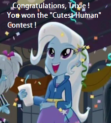 Size: 394x436 | Tagged: safe, trixie, equestria girls, g4, clothes, cute, diatrixes, female, hoodie, text, trixie is cute