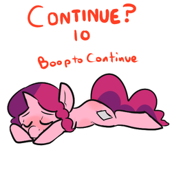 Size: 500x500 | Tagged: safe, artist:mt, oc, oc only, oc:marker pony, boop, continue, eyes closed, game over, mlpg, parody, prone, simple background, solo, white background