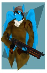 Size: 827x1280 | Tagged: safe, artist:silentpassion, oc, oc only, oc:veloce star, anthro, fallout, fallout 4, gauss rifle, solo, weapon