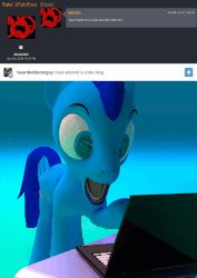 Size: 851x1200 | Tagged: safe, artist:bluestream, oc, oc only, oc:blue stream, pegasus, pony, 3d, animated, blender, computer, cycles render, gif, laptop computer, senpai noticed me