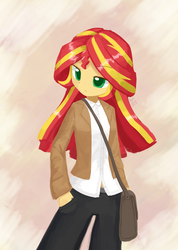 Size: 1200x1688 | Tagged: safe, artist:howxu, sunset shimmer, equestria girls, g4, clothes, female, pants, solo