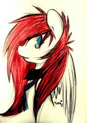 Size: 730x1024 | Tagged: safe, artist:tamyarts, oc, oc only, oc:bailey, pegasus, pony, bust, colored, female, necktie, on side, portrait, solo, traditional art