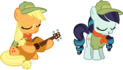 Size: 14863x8443 | Tagged: safe, artist:cyanlightning, applejack, coloratura, g4, the mane attraction, .svg available, absurd resolution, clothes, guitar, hat, simple background, transparent background, vector