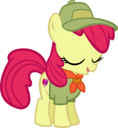 Size: 10641x11576 | Tagged: safe, artist:cyanlightning, apple bloom, earth pony, pony, the mane attraction, .svg available, absurd resolution, cap, clothes, cutie mark, eyes closed, female, filly, hat, neckerchief, scout uniform, shirt, simple background, solo, t-shirt, the cmc's cutie marks, transparent background, vector