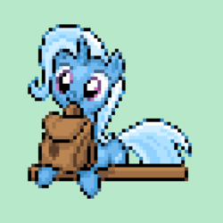 Size: 512x512 | Tagged: safe, artist:phonicb∞m, trixie, pony, unicorn, g4, to where and back again, backpack, cute, diatrixes, female, mare, pixel art, pokémon, rom hack, solo, to saddlebags and back again