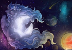 Size: 1555x1090 | Tagged: safe, artist:1an1, princess luna, g4, female, floppy ears, hug, moon, planet, solo, space, sun, surreal, tangible heavenly object