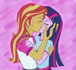 Size: 1280x1169 | Tagged: safe, artist:catlover1672, sci-twi, sunset shimmer, twilight sparkle, equestria girls, g4, my little pony equestria girls: legend of everfree, blushing, camping outfit, clothes, couples, female, hug, kiss on the lips, kissing, lesbian, ship:sci-twishimmer, ship:sunsetsparkle, shipping