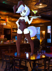 Size: 1299x1772 | Tagged: safe, artist:the-black-terror, oc, oc:frozen rose, unicorn, anthro, unguligrade anthro, alcohol, bar, bunny girl, bunny suit, clothes, irl, irl human, margarita, photo, ponies in real life, socks, solo focus, thigh highs