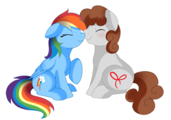 Size: 2550x1798 | Tagged: safe, artist:pridark, rainbow dash, oc, oc:dreamer, g4, blushing, boop, canon x oc, cute, eyes closed, floppy ears, male, nose wrinkle, noseboop, nuzzling, rainmer, raised hoof, shipping, simple background, sitting, smiling, straight, transparent background