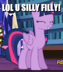 Size: 514x586 | Tagged: safe, edit, edited screencap, screencap, twilight sparkle, alicorn, pony, g4, eyes closed, female, giggling, image macro, meme, solo, twilight sparkle (alicorn)