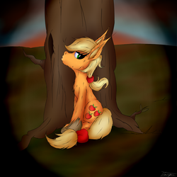 Size: 3000x3000 | Tagged: safe, artist:sternnightguard, applejack, earth pony, pony, timber pony, timber wolf, g4, female, high res, imminent transformation, implied transformation, sitting, solo, species swap, timber wolfified, timberjack, tree, twilight (astronomy)