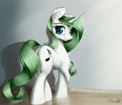 Size: 3740x3217 | Tagged: safe, artist:aurelleah, oc, oc only, oc:breakbeat, pony, unicorn, butt, chest fluff, dock, ear fluff, high res, long mane, looking at you, plot, raised eyebrow, reflection, sassy, simple background, smiling, solo