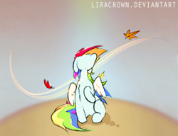 Size: 613x470 | Tagged: safe, artist:liracrown, rainbow dash, pegasus, pony, g4, breeze, female, leaves, sketch, solo, wind