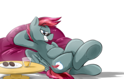 Size: 1024x651 | Tagged: safe, artist:phuocthiencreation, oc, oc only, pegasus, pony, commission, crossed hooves, drink, food, glass, looking at you, plate, solo, sunglasses, table, underhoof
