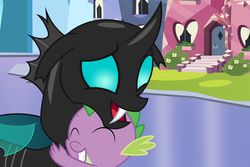 Size: 3000x2000 | Tagged: safe, artist:mlpshipper24, spike, thorax, changeling, g4, cute, floppy ears, high res, hug, smiling