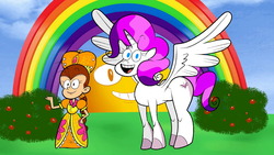 Size: 1280x720 | Tagged: safe, artist:scobionicle99, screencap, alicorn, pony, g4, bush, eyeball, luan loud, parody, queen, rainbow, the loud house, the science house