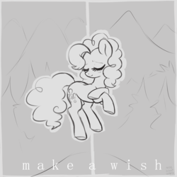 Size: 3000x3000 | Tagged: safe, artist:hawthornss, pinkie pie, g4, album cover, eyes closed, female, high res, monochrome, sketch, solo, text, undreamedpanic, wip