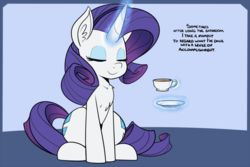 Size: 1280x855 | Tagged: source needed, safe, artist:reiduran, rarity, g4, cup, ear fluff, eyes closed, female, magic, solo, teacup