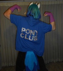 Size: 3446x3868 | Tagged: safe, artist:kirbygb6, dj pon-3, vinyl scratch, human, g4, bullet club, clothes, cosplay, costume, high res, irl, irl human, photo, ponified, pony club, pro wrestling, solo, too sweet, wrestling