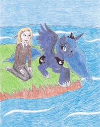 Size: 2519x3187 | Tagged: safe, artist:tallest-ariva, princess luna, human, g4, clothes, converse, crossover, harry potter (series), luna lovegood, namesake, shoes, traditional art