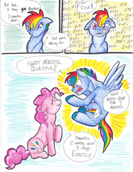 Size: 2552x3304 | Tagged: safe, artist:tristanjsolarez, pinkie pie, rainbow dash, earth pony, pegasus, pony, comic:trans ponies, g4, comic, female, male, mare, numbers, rainbow blitz, rule 63, simple background, stallion, traditional art, transgender