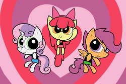 Size: 2743x1828 | Tagged: safe, artist:supercoco142, apple bloom, scootaloo, sweetie belle, g4, cutie mark crusaders, the powerpuff girls