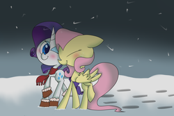 Size: 2743x1828 | Tagged: safe, artist:supercoco142, fluttershy, rarity, g4, female, lesbian, ship:flarity, shipping, snow, winter