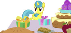 Size: 15626x7381 | Tagged: safe, artist:cyanlightning, lemon hearts, amending fences, g4, .svg available, absurd resolution, cake, female, food, present, simple background, solo, table, transparent background, vector