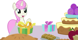 Size: 15626x8118 | Tagged: safe, artist:cyanlightning, twinkleshine, amending fences, g4, .svg available, absurd resolution, cake, female, food, present, simple background, solo, transparent background, vector